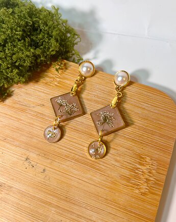 Efektowne wiszące kolczyki z kwiatami Dzika marchew, Blask Natury