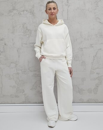 Komplet oversized kangurka i szerokie spodnie wide leg Cream, Ablush