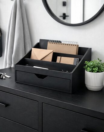 Czarny organizer do gabinetu, przedpokoju, biura, Silva Drewniane Dekoracje