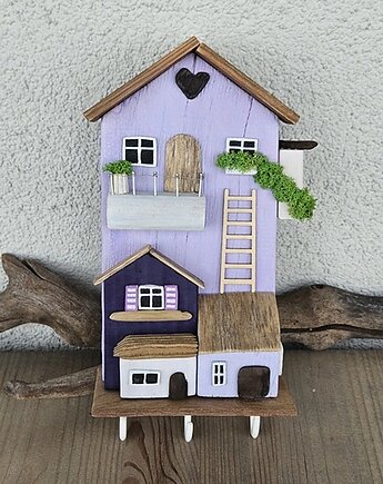 Wieszak na klucze z domkami - lawendowe osiedle, Betido Handmade