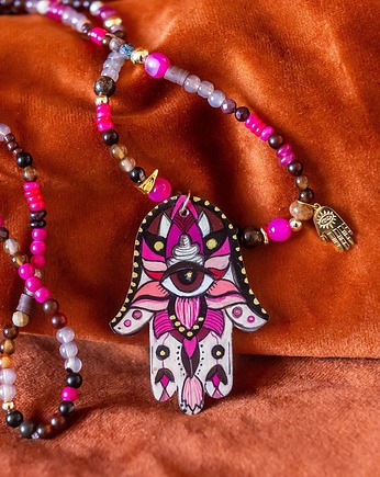 Długi naszyjnik ręka Fatimy czekolada z malinami, Pintura