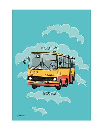 Plakat A4 Wrocław Autobus Ikarus 280, Gliniana Kura