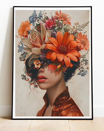 Plakat Z Głową W Kwiatach, Plakat Na Ścianę MS-PLAK-0034, Magnetyczne Studio