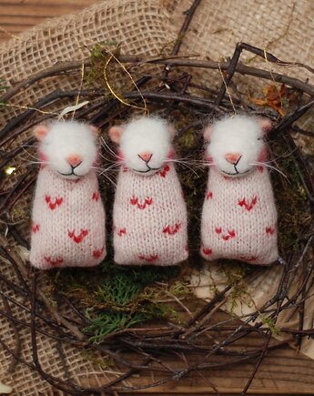 Świąteczne Myszki- komplet 3 sztuk (białe II), BoboLobo Handicraft