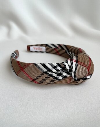 Supełkowa opaska w beżową kratkę Beige Check, Volie Line