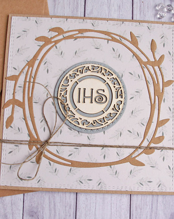 Kartka komunijna : listki : szaro-zielona, kaktusia