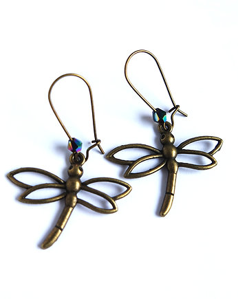 Kolczyki - Ważki średnie, brąz, koralik, yenoo