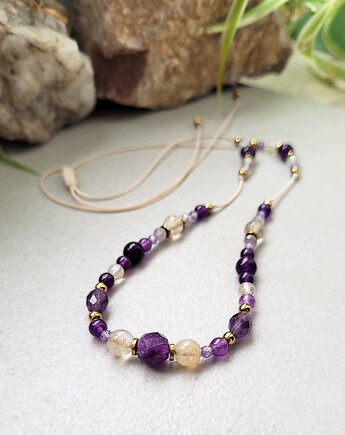 Naszyjnik- regulowana długość- z Cytrynem i Turmalinem, Seylla pracownia