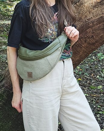 Nerka "Haru" zielona khaki  bawełniana z ekoskórą, hairoo
