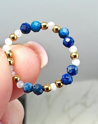 Pierścionek elastyczny lapis lazuli i kamień księżycowy, NESSING handmade