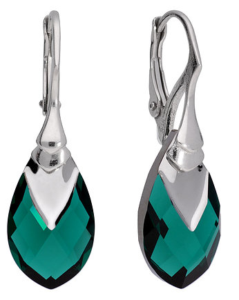Kolczyki Swarovski angielskie szmaragdowy kryształ łza, KOM Biżuteria
