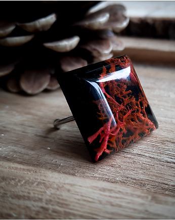 Kwadratowy pierścionek z mchem, Figa handmade accessories