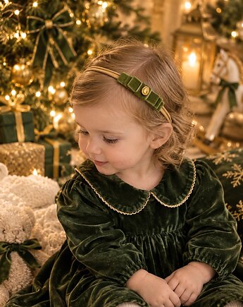 Elegancka kokarda świąteczna cyrkonia zieleń opaska lub spinka, Petite Dame