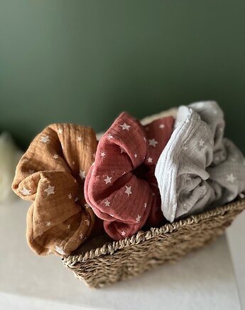 Komplet 3 miękkich gumek muślinowych w gwiazdki, gucialoveskids