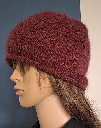 Czapka Cloche cienka przejściowa z moherem bordowa, Knit Couture