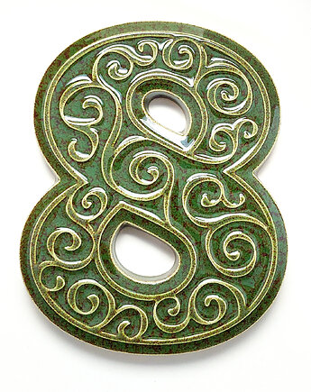 Numer domu, cyfra 8 zielono-brązowa, pracowniazona