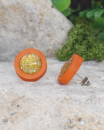 Drewniane kolczyki sztyfty z druzami boho, Spirit Of Copper
