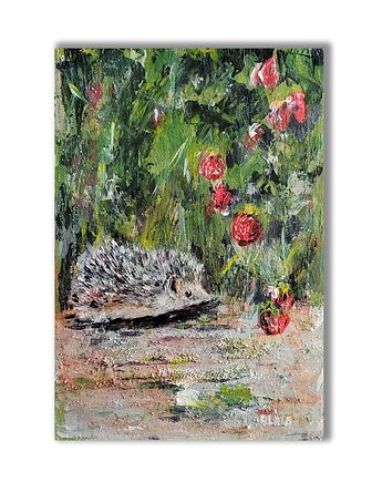 Obraz ręcznie malowany "'Jeż i truskawki", Galeria Alma