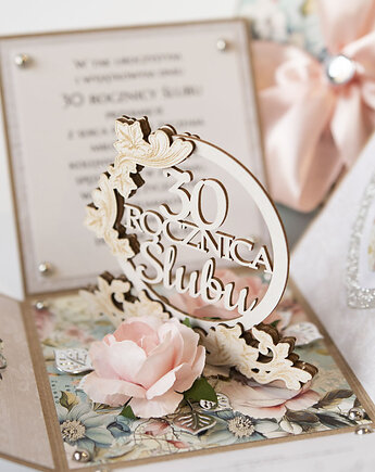 30 rocznica ślubu, perłowe gody, exploding box, kartka 3d, Papiernik