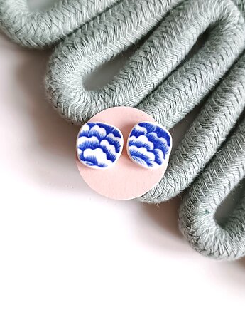 Kolczyki ceramiczne w kobaltowe wzory, biżuteria z talerzy