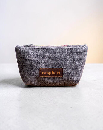 Szara kosmetyczka MINI, raspberi