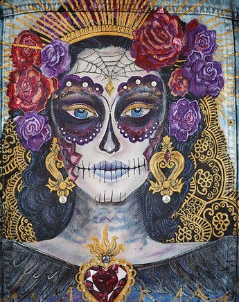 Ręcznie malowana kurtka jeansowa CATRINA SANTA MUERTE, ka.linea