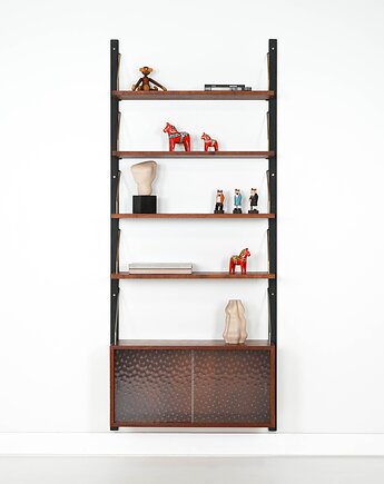 Regał systemowy tekowy, duński design, lata 60, produkcja: Dania, Przetwory design