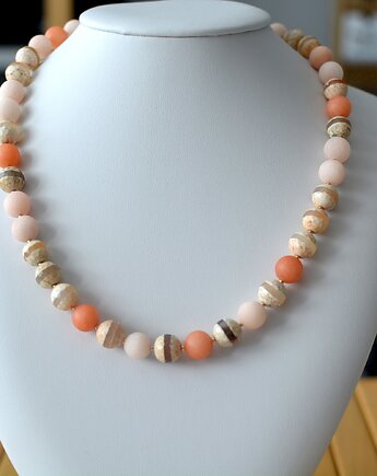 NASZYJNIK SALMONDO LIGHT PEACH agat,jadeit, Beezoo