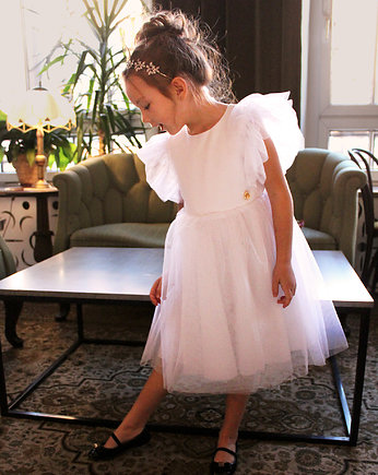 Sukienka z tiulem LILY, biała, mala bajka