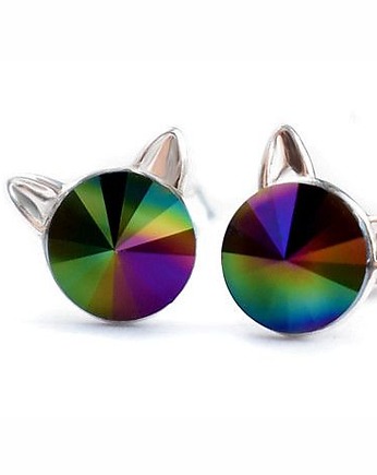 Kolczyki  - kryształy Swarovski-kotki Rainbow Dark (mniejsze), Marisella