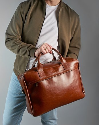 Skórzana męska torba na laptop brodrene r03xl jasny brąz, OKAZJE - Prezent na Wieczór kawalerski
