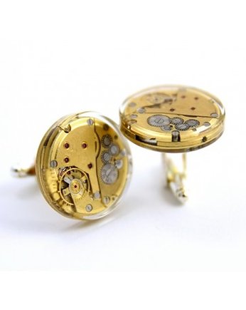 Spinki - Golden Treasure - złote mechanizmy - pod żywicą, DROBINY CZASU