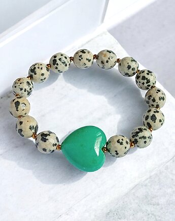 Jaspis dalmatyński i serce : MORSKA ZIELEŃ : bransoletka na gumce, kaktusia