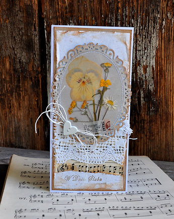 Kartka ślubna z suszonymi kwiatami, mamuta