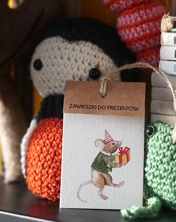 Zestaw 3 etykietek do prezentów urodzinowych żabą i myszkami