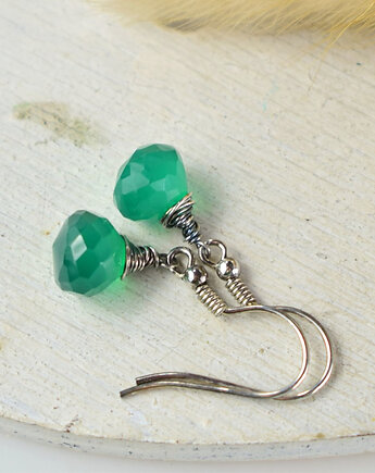 Onyks zielony krople - srebrne kolczyki, Sunflower Kornelia Kubinowska