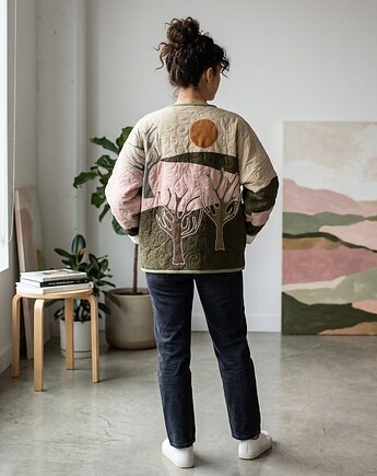 Kurtka lniana, patchworkowa Leśna Toń 2, Dom Artystyczny