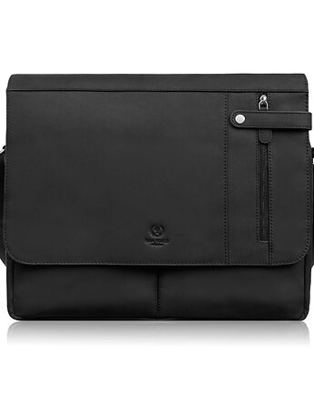 Męska czarna skórzana torba na ramie na laptopa vintage T-148-HBL, Paolo Peruzzi