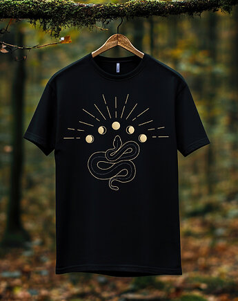Koszulka - Alchemia Symboli, Wąż w koronie, Fazy księżyca #9, Black Sapphire Art