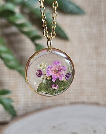 Wieczne kwiaty wisiorek kwiatowy kobiecy fiolet, zkwiatem