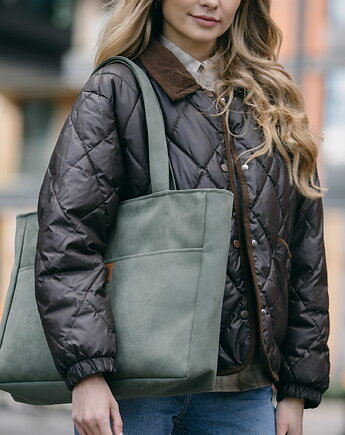 Torba NA LAPTOP Shopper z nubuku tapicerskiego w kolorze oliwki, Karolina Audycka
