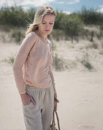 Lniana bluzka dzianinowa pastelowy róż, LENOUI