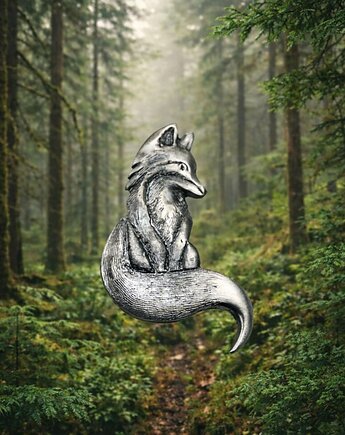 Broszka z liskiem srebrna szara, VENUS GALERIA