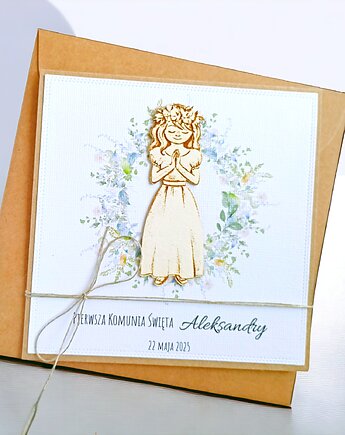 Kartka, PERSONALIZACJA : I Komunia Święta : dziewczynka., kaktusia