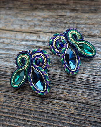 Kolczyki soutache - granat i zieleń z odrobiną fioletu, Mró Soutache