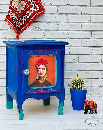 Kolorowa szafka z Fridą Kahlo, szafka nocna, ręcznie malowana, Monique Art