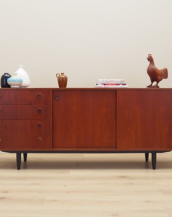 Sideboard tekowy, duński design, lata 70, produkcja: Dania, Przetwory design