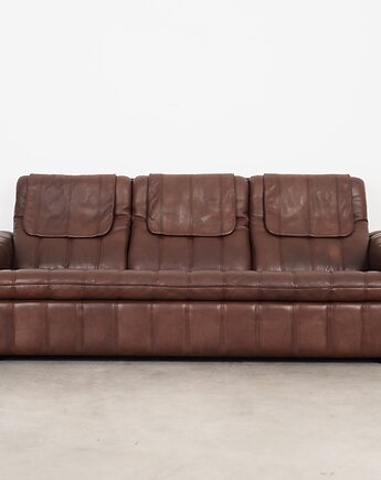 Sofa skórzana brązowa, szwajcarski design, lata 70, produkcja: De Sede, Przetwory design