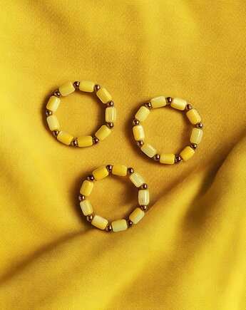 Żółty pierścionek - summer - masa perłowa, hematyt, kaktusia