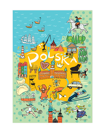 Plakat A4 Polska Kultura Mapka Symbole, Gliniana Kura